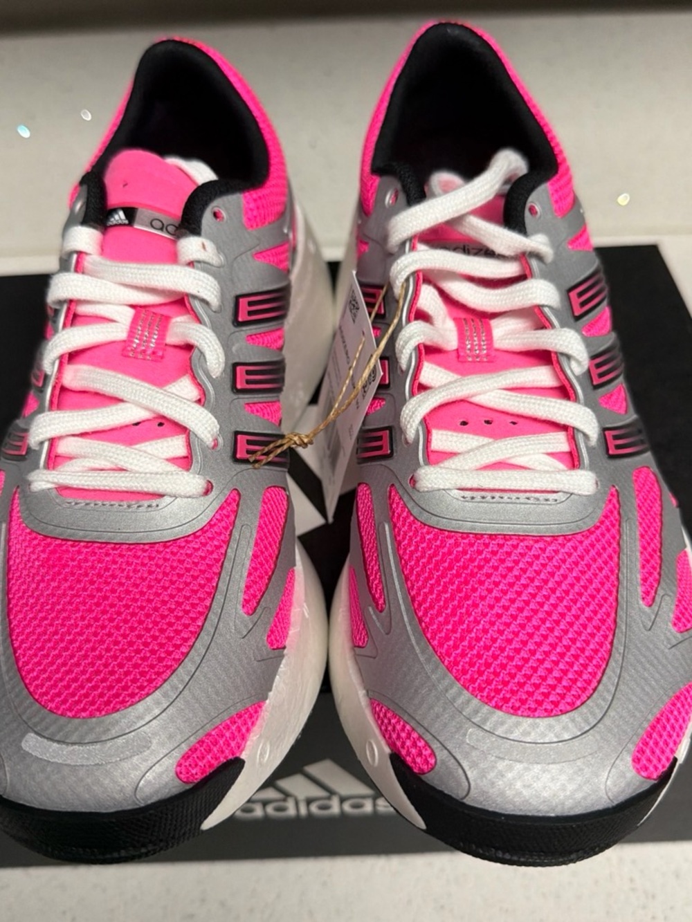 NEW Adidas Adizero Running Shoes Pink Silver Swirlfoam JP5568 Women's 8 - Picture 3 of 6